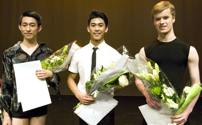Tre unga män tog hem seniorpriserna: Di Wu, Syvert Lorenz Garcia och David Ekman. Foto Cristian Hillbom