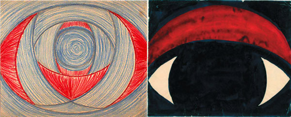 Nijinsky's drawings often emanates from a circular movement, then taking the shape of a watchful eye.